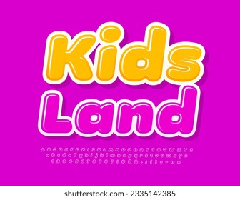 Vector Glossy Emblem Kids Land. Cute Pink Font for Children. Creative Alphabet Letters and Numbers