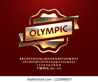 Vector Glossy Emblem Olympic. Gold set of Letters, Numbers, Symbols.