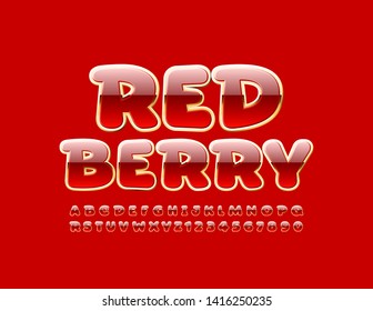 Vector glossy emblem Red Berry with Golden Font. Premium Alphabet Letters, Numbers and Symbols