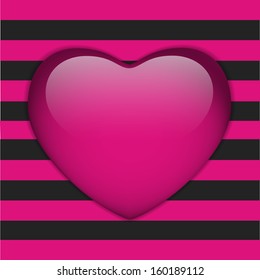 Vector - Glossy Emo Heart. Pink and Black Stripes