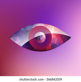 Vector glossy eye sign. Triangulated symbol. Triangles. Colorful eye icon. Reflective surface. Gradient triangle. Reflection. Abstract