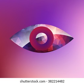 Vector glossy eye sign. Triangulated symbol. Triangles. Colorful eye icon. Reflective surface. Gradient triangle. Reflection. Abstract