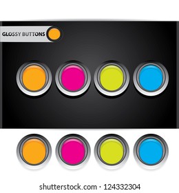 vector glossy glass buttons collection.  Set of blank color round buttons for website or app