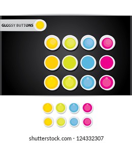 vector glossy glass buttons collection.  Set of blank color round buttons for website or app