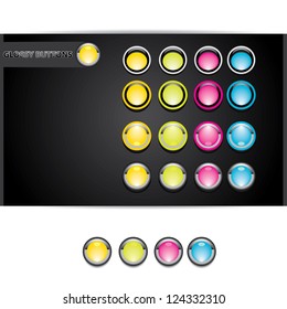 vector glossy glass buttons collection.  Set of blank color round buttons for website or app