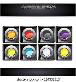 vector glossy glass buttons collection.  Set of blank color round buttons for website or app