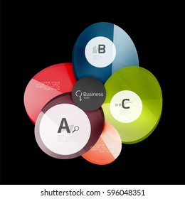 Vector glossy glass color circles speech bubble on black. Vector template background for print workflow layout, diagram, number options or web design banner