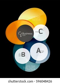 Vector glossy glass color circles speech bubble on black. Vector template background for print workflow layout, diagram, number options or web design banner