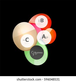Vector glossy glass color circles speech bubble on black. Vector template background for print workflow layout, diagram, number options or web design banner