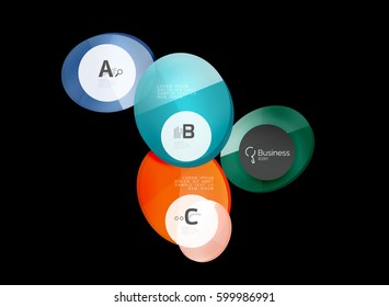 Vector glossy glass color circles speech bubble on black. Vector template background for print workflow layout, diagram, number options or web design banner