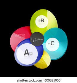 Vector glossy glass color circles speech bubble on black. Vector template background for print workflow layout, diagram, number options or web design banner