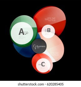Vektor glänzende Glas-Farbe kreiert Sprachblase auf Schwarz. Vektorgrafik-Vorlagenhintergrund für das Layout, das Diagramm, die Zahlenoptionen oder den Webdesign-Banner