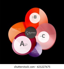 Vector glossy glass color circles speech bubble on black. Vector template background for print workflow layout, diagram, number options or web design banner