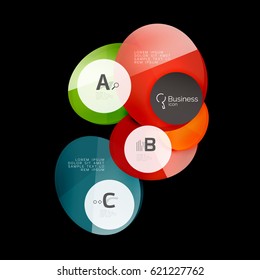 Vector glossy glass color circles speech bubble on black. Vector template background for print workflow layout, diagram, number options or web design banner