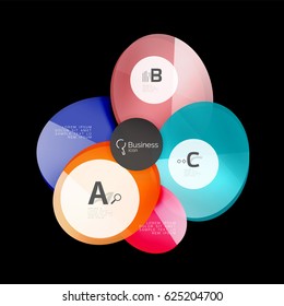Vector glossy glass color circles speech bubble on black. Vector template background for print workflow layout, diagram, number options or web design banner