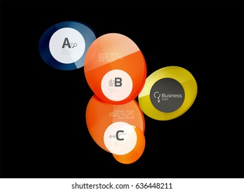 Vector glossy glass color circles speech bubble on black. Vector template background for print workflow layout, diagram, number options or web design banner
