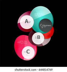 Vector glossy glass color circles speech bubble on black. Vector template background for print workflow layout, diagram, number options or web design banner