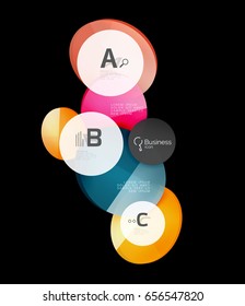 Vector glossy glass color circles speech bubble on black. Vector template background for print workflow layout, diagram, number options or web design banner