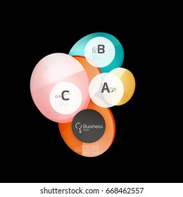 Vector glossy glass color circles speech bubble on black. Vector template background for print workflow layout, diagram, number options or web design banner