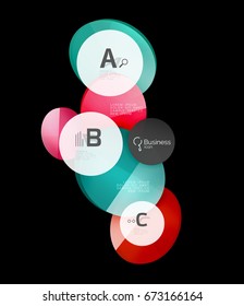 Vector glossy glass color circles speech bubble on black. Vector template background for print workflow layout, diagram, number options or web design banner