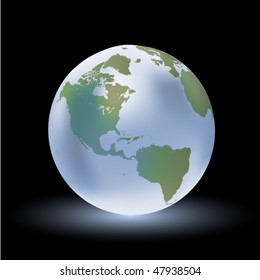 Vector glossy globe with reflection. World shows USA and America in EPS10