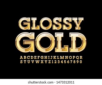 Vector glossy golden Font. Luxury Alphabet Letters and Numbers.