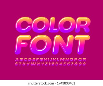 Vector Glossy gradient Color Font. Bright Alphabet Letters and Numbers