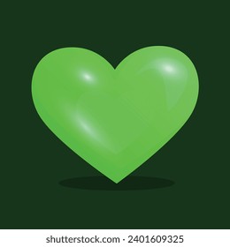 Vector glossy green heart on dark background.