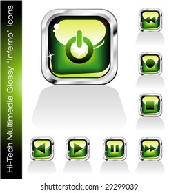 VECTOR Glossy Green Music Player Icons