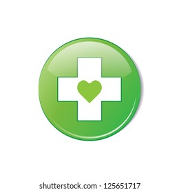 Vector glossy green round heart button.vector