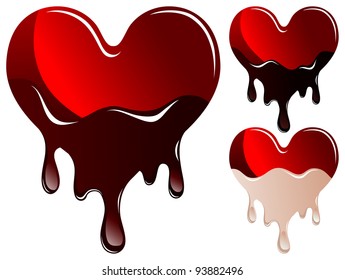 Vector glossy hearts in chocolate on a white background