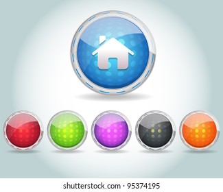 Vector Glossy Home Icon/Button and multicolored