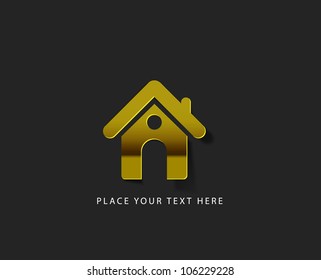 vector glossy home web golden icon design element.
