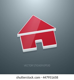 Vector glossy house 3d icon of white and red plastic