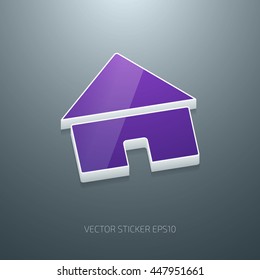 Vector glossy house 3d icon of white and purple plastic