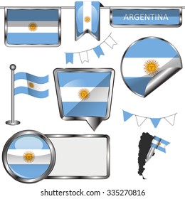 Vector glossy icons of flag of Argentina on white