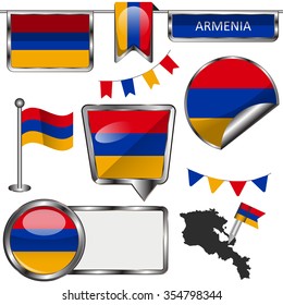 Vector glossy icons of flag of Armenia on white