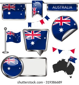 Vector glossy icons of flag of Australia on white