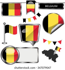 Vector glossy icons of flag of Belgium on white