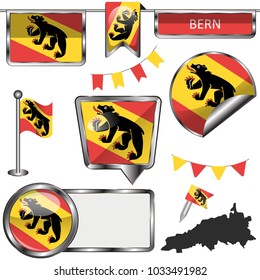 Vector glossy icons of flag of Bern on white