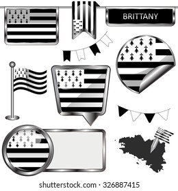 Vector glossy icons of flag of Brittany on white