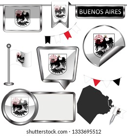 Vector glossy icons of flag of Buenos Aires, Argentina