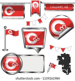 Vector glossy icons of flag of Calgary, Alberta on white