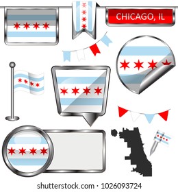 Vector glossy icons of flag of Chicago on white