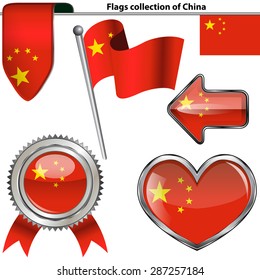 Vector glossy icons of flag of China on white