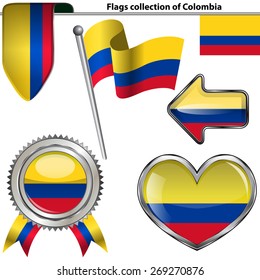 Vector glossy icons of flag of Colombia on white