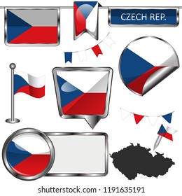 Vector glossy icons of flag of Czech Republic