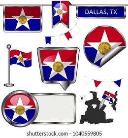 Vector glossy icons of flag of Dallas on white