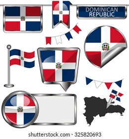 Vector glossy icons of flag of Dominican Republic on white