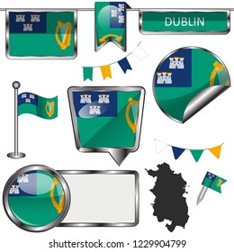 Vector glossy icons of flag of Dublin on white